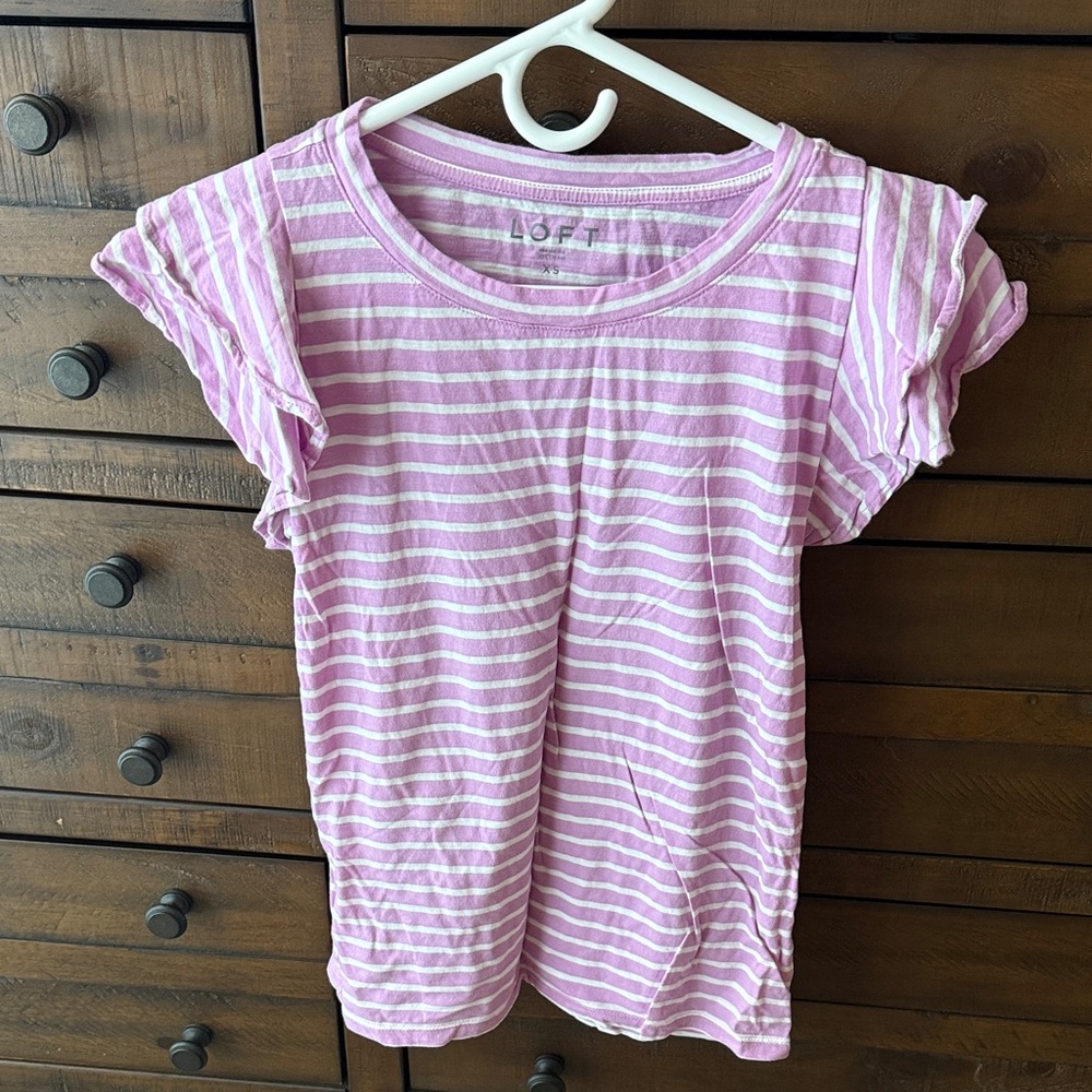 LOFT Pink Striped Short Sleeve Tee